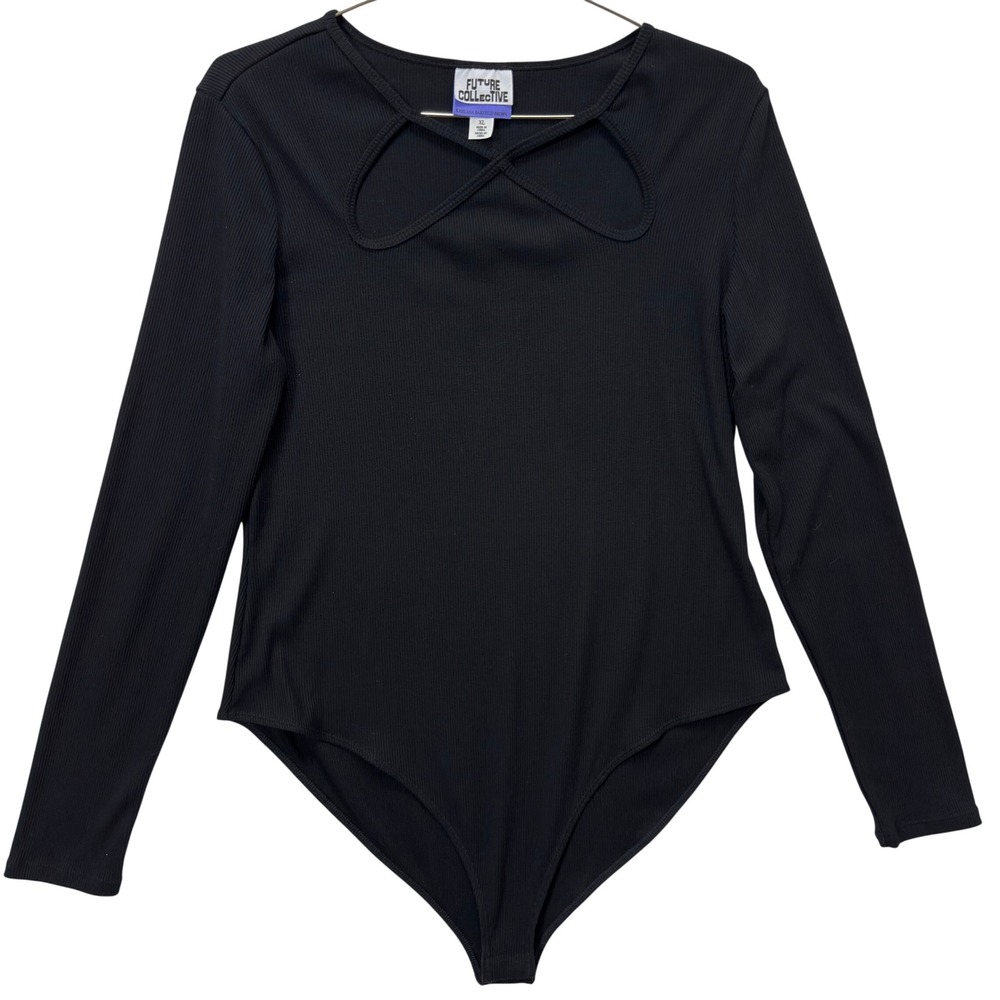 Future Collective X Kahlana Barfield Brown Bodysuit Women XL Black Cutout Ribbed